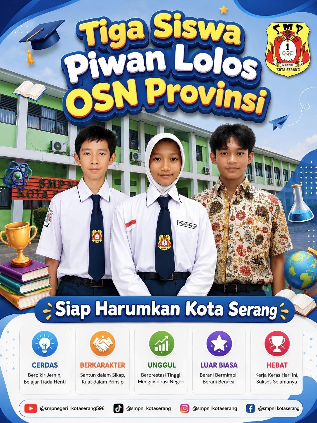 Ganesha, Yunita, dan Athara berhasil lolos OSN‑K tingkat Kota Serang dan siap melaju ke tingkat Provinsi
