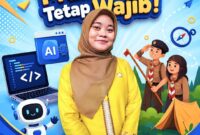 Poster resmi SMP Negeri 1 Kota Serang: Permendikdasmen 2025 menghadirkan mapel pilihan Koding & AI, sementara Pramuka tetap jadi ekskul wajib.