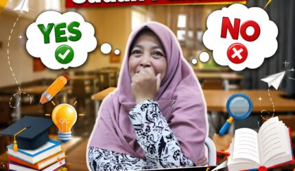 Poster edukasi SMP Negeri 1 Kota Serang dengan ilustrasi siswa di kelas, ikon pendidikan, dan pesan motivasi tentang pemahaman belajar serta nilai rapor.